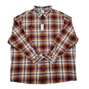 NWT ROWM Mens 4XT Brown Plaid Flannel Long Sleeve‎ Button Down Shirt